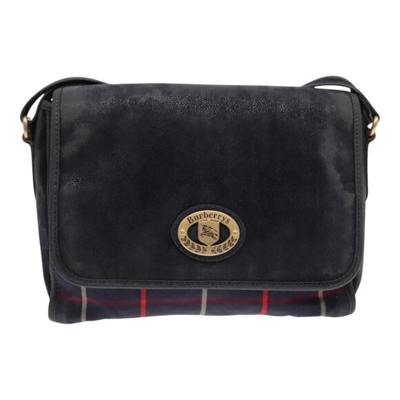 Burberrys Nova Check Shoulder Bag Canvas Navy Gold Auth 92324 - Picture 14 of 16